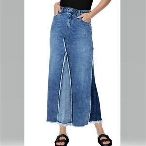 $128 Wash Lab Contrasting Mix Boho Denim Maxi Skirt, Sz 32/14